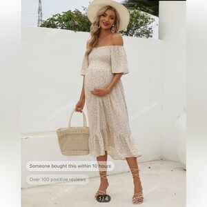 Beige Floral Maternity Dress